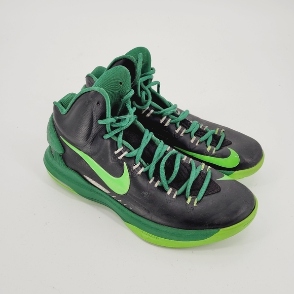 Nike KD V 5 Men Sz 9 Blk /Electric Grn /Pine B Ball Shoes 554988-004 Pre Owned - Picture 3 of 9